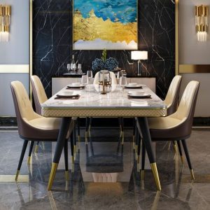 Marble countertop dining table and chair combination rectangular light luxury dining table,