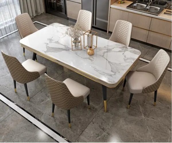 Marble countertop dining table and chair combination rectangular light luxury dining table,