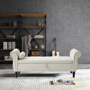 LEGACY OF COMFORT V4 Velvet Upholstered Storage Bench Sofa Bench Sofa couches Rolled Arm Window Bench Ottoman Bench 2 Seater Sofa Lounger Pouffe for Living Room Bedroom Office (Light Grey Velvet) Visit the LEGACY OF COMFORT Store