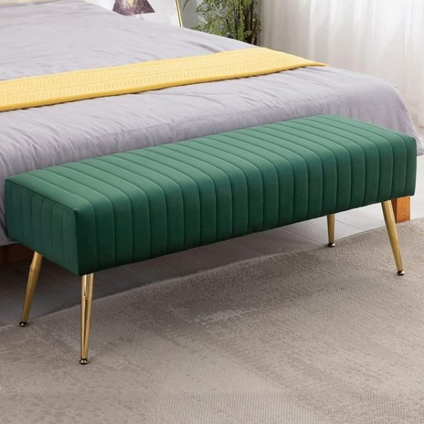 Velvet Entryway Bench Ottoman Comfortable Footrest Stool Tufted Table Bench,Dark green