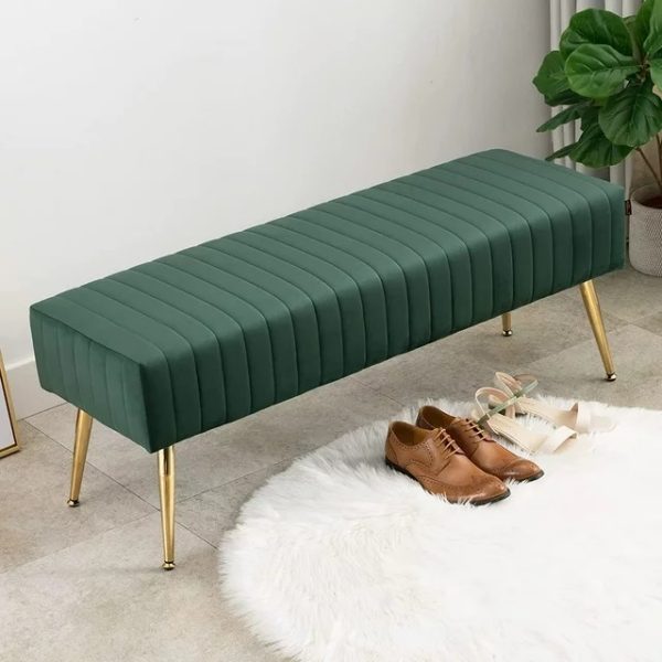 Velvet Entryway Bench Ottoman Comfortable Footrest Stool Tufted Table Bench,Dark green