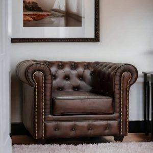 NISMAAYA CAMPOS TRADITIONAL CHESTERFIELD LEATHER 1 SEATER SOFA