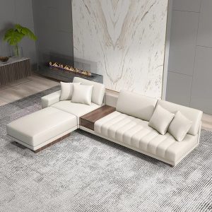 L-Shaped White Modular Sectional Sofa Chaise with Ottoman for Living Room