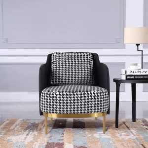 Modern Houndstooth Accent Chair with Linen Upholstery for Living Room