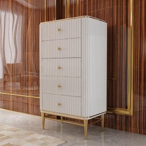 Bline 25.6″ Chest Light Luxurious White & Gold 5-Drawer Dresser