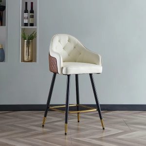 Modern PU Leather Counter Height Bar Stool with Full Back & Arms in Beige