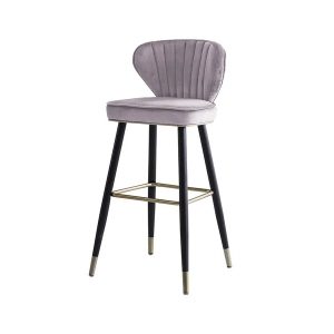 Modern Height Gray Velvet Bar Stools Upholstered with Back