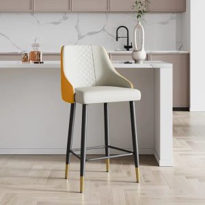 Dynamic Orange Counter Height Bar Stool with Footrest Upholstered High Back & Arms