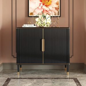 43.3″ Modern Entryway Cabinet Black Accent Cabinet with 2 Doors 2 Shelves in Gold