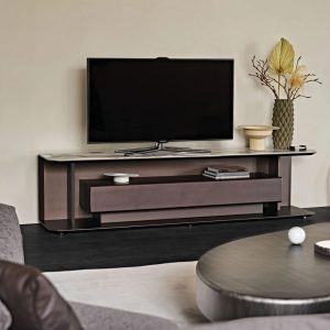 Low TV cabinet with flap doors